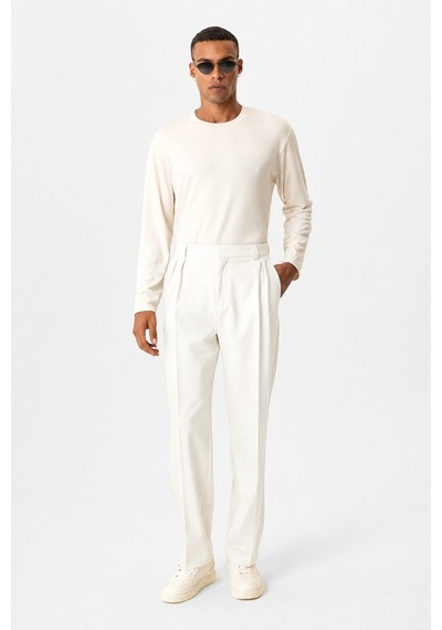 Antioch Yüksek Bel Pileli Relaxed Fit Baggy Erkek Pantolon Beyaz