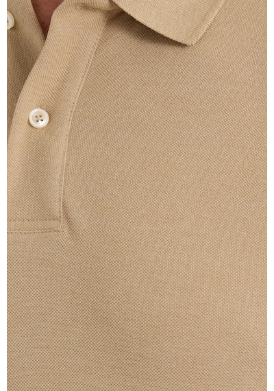 Tudors Erkek Slim Fit Dar Kesim Pamuklu Yumuşak Dokulu Serin Tutan Kumaş Düz Pike Bej Polo Yaka Tişört-33712 Bej