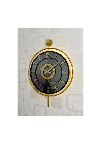 Pey Aksesuar Metal Aynalı Duvar Saati Işıklı Gerçek Cam Duvar Saati Modern Tasarım 40 X60 Cm Gold-füme-siyah