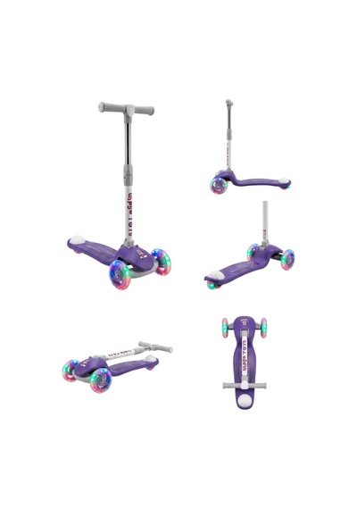 Gtpro Çocuk Scooter Katlanabilir 3+yaş 3tekerli Led Işıklı 50kğ Kapasite Mor