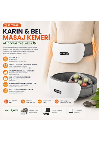 Bıan Taşlı Isıtmalı Karın & Bel Masaj Kemeri Titreşimli Çift Döner Masaj Başlıklı Ayarlanabilir Kemer