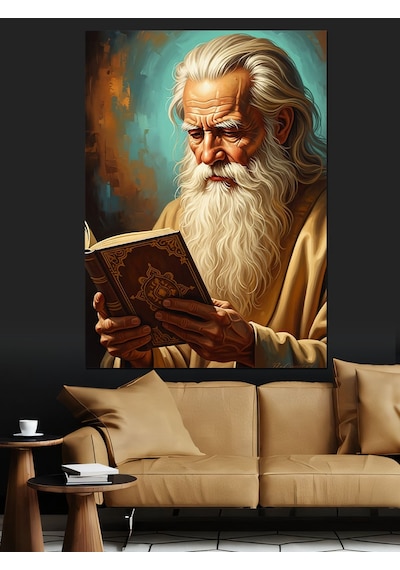 Ahşap Tablo Kitap Okuyan Sakallı Bilge