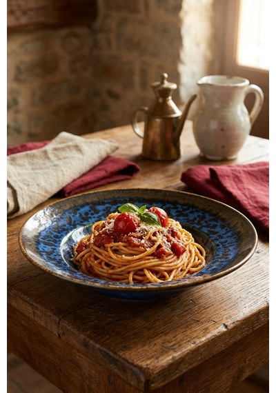 Ellipse Desen Porselen 26 Cm Makarna Tabağı Takımı Spagetti, Pasta Şık Ve Modern Lacivert