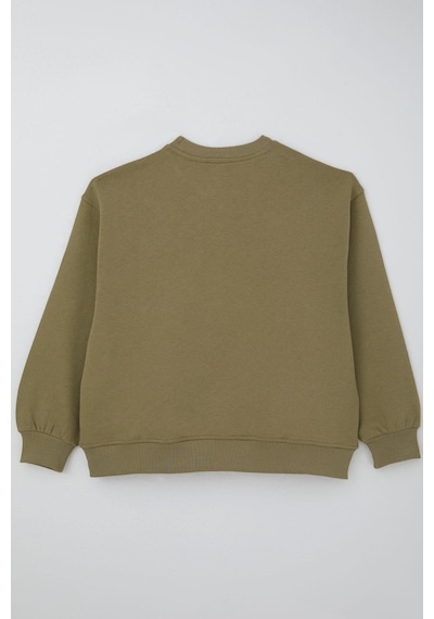 Locoloco Kız Çocuk Sweatshirt Kabartma Yazı Baskılı 9-14 Yaş, Haki Yeşil Haki Yeşil
