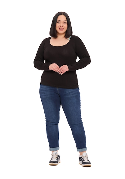 Disentis Büyük Beden U Yaka Uzun Kollu Viskon Siyah Body Siyah