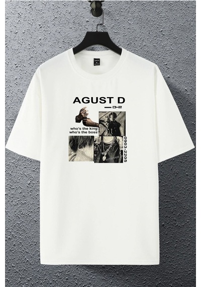 Unisex Kadın Erkek Agust D Bts Baskılı Oversize T-shirt Beyaz Mck1968 Beyaz