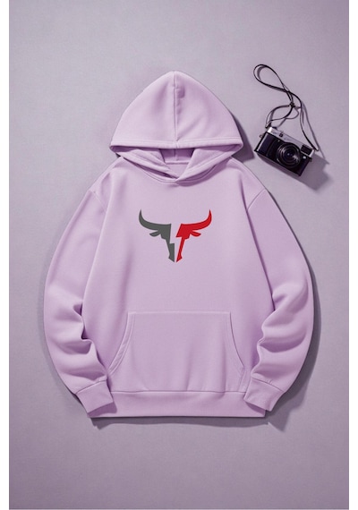 Uyguntarz Boğa Tasarım Baskılı Unisex Oversize Sweatshirt Lila