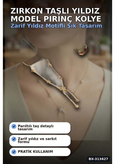Bay Zirkon Taşlı Yıldız Model Pirinç Kolye - 45 Cm Zincir Uzunluğu, Kadın İçin Bx-313627 Najmaddin Standart