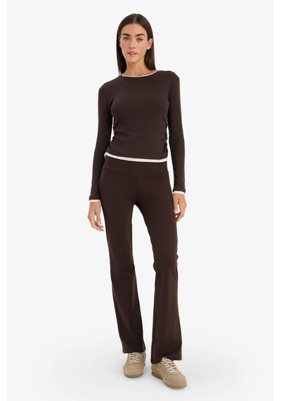 Defacto Slim Fit Dar Kesim Bisiklet Yaka Ribana Uzun Kollu Tişört E6548ax25aubn267 Kahve