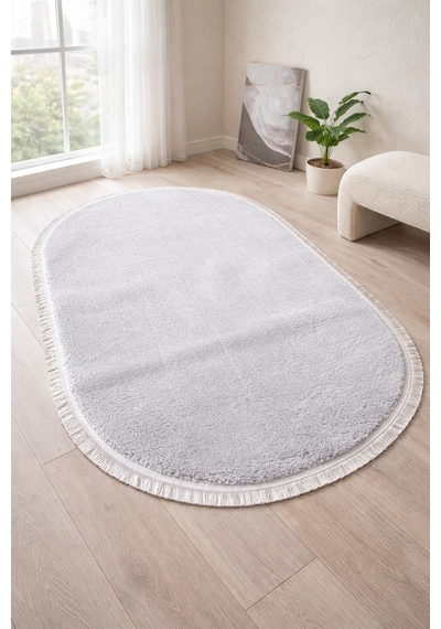 Melena Carpet Peluş Yolluk Kaymaz Taban Oval Banyo Paspası Yumuşak Modern Salon Mutfak Halısı Açık Gri