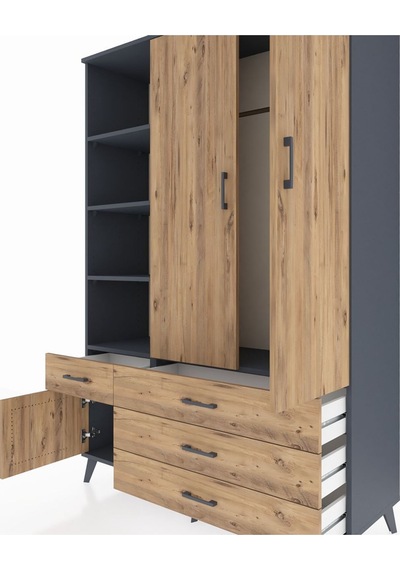 Hyperion Dolap 5 Raflı 4 Çekmeceli Tek Askılı 132x44x195 Antrasit-çam/çam Atlas Çam/atlas Çam Hyperion Dolap 5 Raflı 4 Çekmeceli Tek Askılı 132x44x195 Antrasit-çam/çam Atlas Çam/atlas Çam