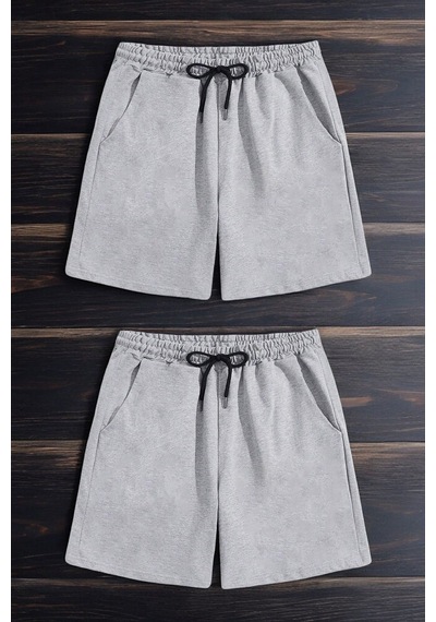 Uyguntarz 2'li Paket Unisex Pamuklu Rahat Penye Şort Gri