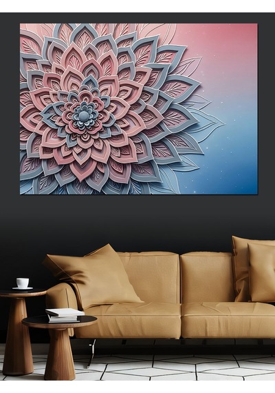 Pembe Örgü Mandala Deseni Dekoratif Kanvas - Mdf Ahşap Tablo