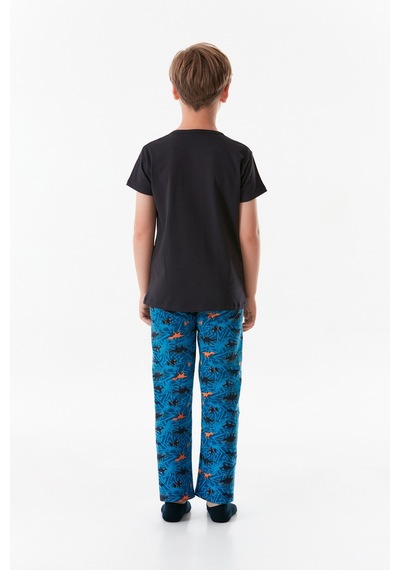 Fullamoda Dinozor Baskılı Bisiklet Yaka Erkek Çocuk Pijama Takımı 24mıcg631212226-mavi 24MICG631212226-Mavi