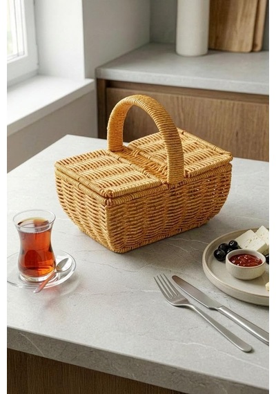 Dikdörtgen Hasır Rattan Mini Kulplu Organizer Sepet - Bb6067 Diğer