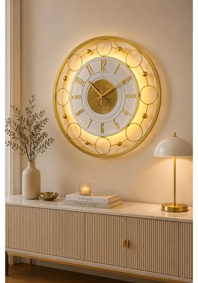 Gold- Nova Galaxy Full Metal - Pilli Led - Metal Ledli Duvar Saati