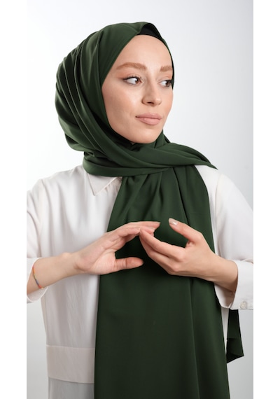 Hürrem Bone Haki Düz Klasik Şal Medine Ipeği Sade 202103_09 Haki