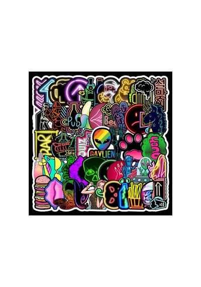 Cajuart 50 Adet Tekrarsız Neon Tarz Pvc Sticker Süs 010