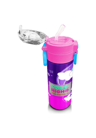Coral High Kids Mor Pembe Unicorn Desenli Pipetli Ve Direkt İçim Çelik Termos 500 Ml 31923 Mor - Açık Pembe