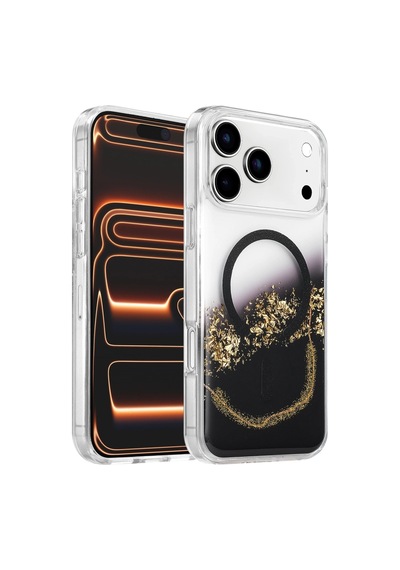 Onegif Apple İphone 17 Pro/18 Pro Lotus Simli Magsafe Kapak - Siyah Düz Renkli