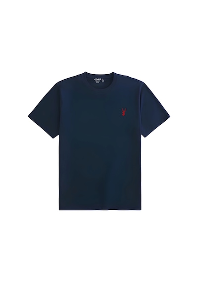 Genius Store Erkek Siyah Tişört %100 Pamuk Süprem Basic Tişört Bisiklet Yaka Nakışlı T-shirt Erkek-2li Lacivert-gri