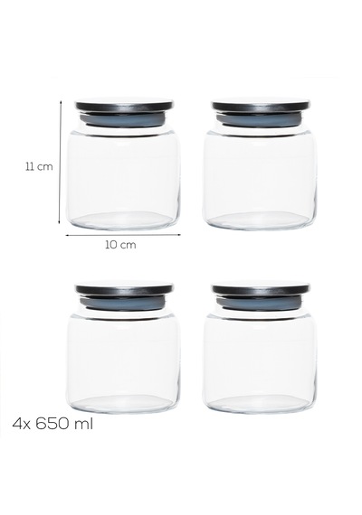 Porsima 4403 Bormio Metal Kapaklı 4lü Cam Kavanoz Seti Vakum Kapaklı Saklama Düzenleme Kabı Seti 650ml Şeffaf
