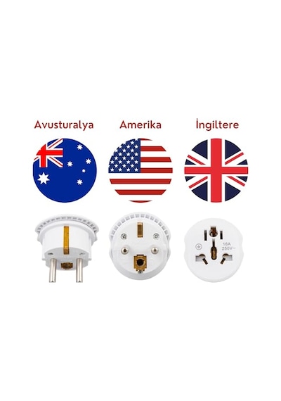 Amber Led Universal Seyahat Adaptörü - Amerikan, İngiliz Ve Avustralya Fişi Dönüştürücü - 16a 250v Kompakt Tasarım 2 Adet