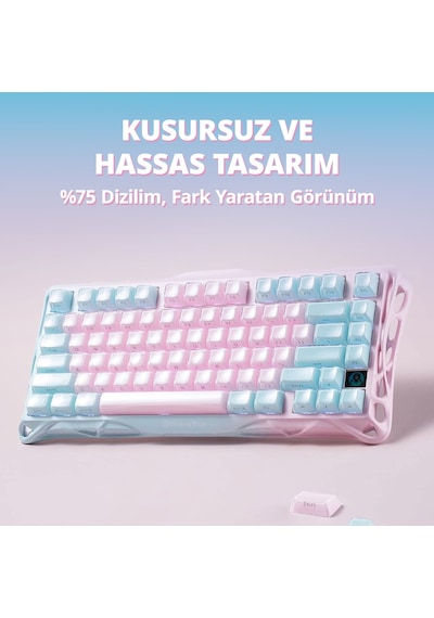 Gravastar Mercury K1 Lite Rgb Kablosuz Mekanik Gaming Klavye, İngilizce Q, Lumen Rose