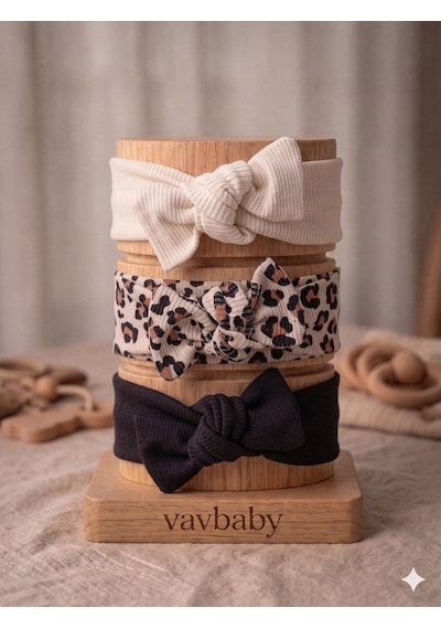 Kız Bebek 3 Lü Ribana Fiyonklu Bandana Seti - Leopar Çok Renkli