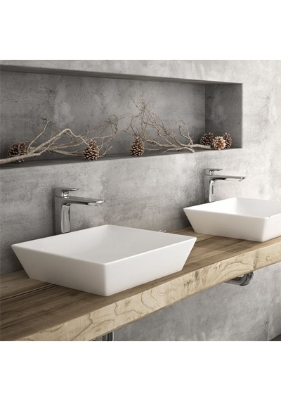 Lucco Decente 40 CM Tezgah Üstü Kare Lavabo Beyaz