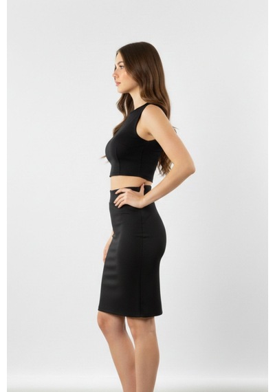 Sermoda Kalem Etek - Bel Lastikli Slim Fit Midi Kalem Etek Ks Siyah Us Siyah