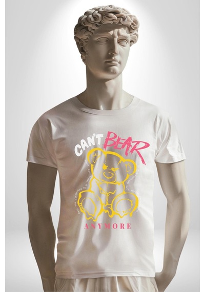 Daha Fazla Dayanamıyorum Teddy Unisex Unisex Beyaz Organik Baskılı T-shirt Penye Yüksek Kalite Beyaz