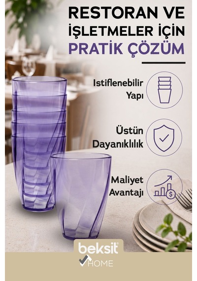 Home Glassy Kırılmaz Polikarbon 6'lı Bardak Lila 400 Ml Lila Lila