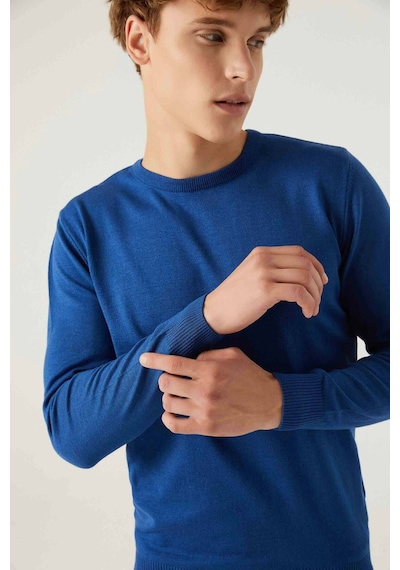 D's Damat Ds Damat Regular Fit Mavi Pamuk Karışımlı Triko Kazak 5HF06ORT12004 Mavi