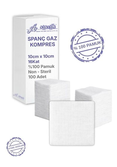 Spanç Gazlı Bez 10x10cm 16 Katlı 100 Adet - Yüksek Emici, Yapışmayan, Nefes Alabilir %100 Pamuk Yara Pansuman Pedi