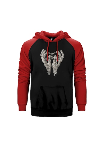 Mummy Hands Kırmızı Renk Reglan Kol Kapşonlu Sweatshirt Kırmızı