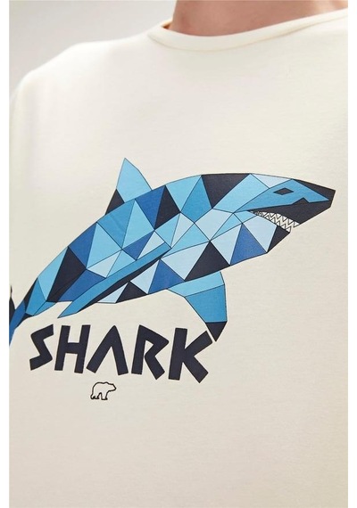 Bad Bear Shark Erkek Tişört-6484 Off-white Kırık Beyaz
