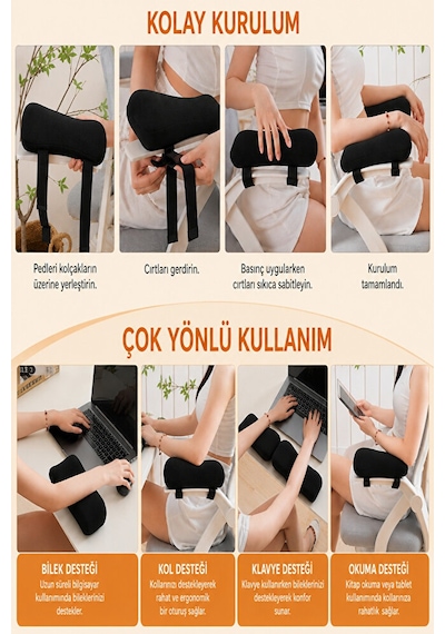 Ergonomik Çift Taraflı Visco Kol Destek Pedi Kolçak Ve Dirsek Destek Minderi 2 Li Set