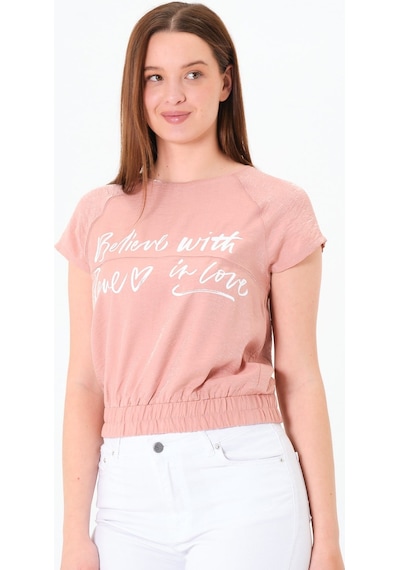 Sortie Collection Reglan Kollu Yazı Baskılı Beli Lastikli Bluz Pembe