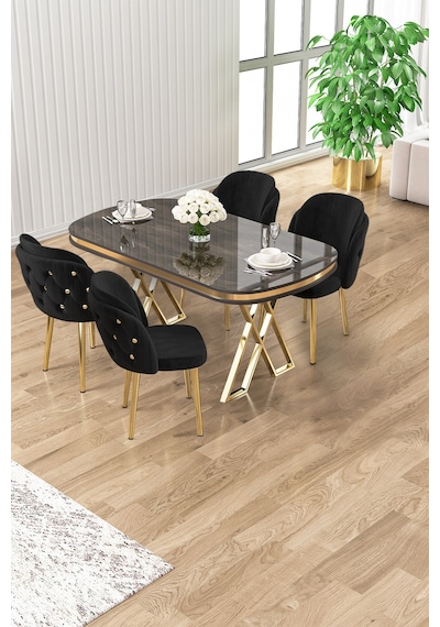 Canisa Zae Serisi 90x168 Lak Panel Antrasit Ironi Gold Ayak Masa Takımı 4 Siyahsandalye Antrasit İroni Masa Siyah Sandalye Ayaklar Gold Canisa Zae Serisi 90x168 Lak Panel Antrasit Ironi Gold Ayak Masa Takımı 4 Siyahsandalye Antrasit İroni Masa Siyah Sandalye Ayaklar Gold