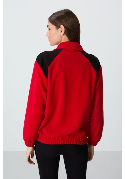 Tommy Life Kırmızı Kalın Yumuşak Dokulu Dik Yaka Oversize Nakışlı Polar Kadın Sweatshirt - 97293 Kırmızı