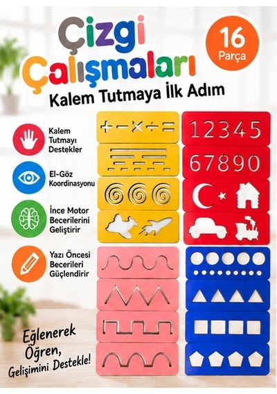 Eğitici Ahşap Çizgi Çalışmaları Montessori El Kası Geliştirme