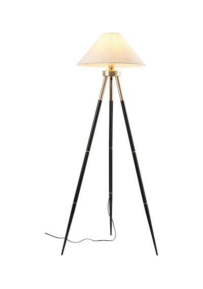 Cosby Siyah-gold Kaplamalı Tripod Metal 3 Ayaklı Lambader Krem