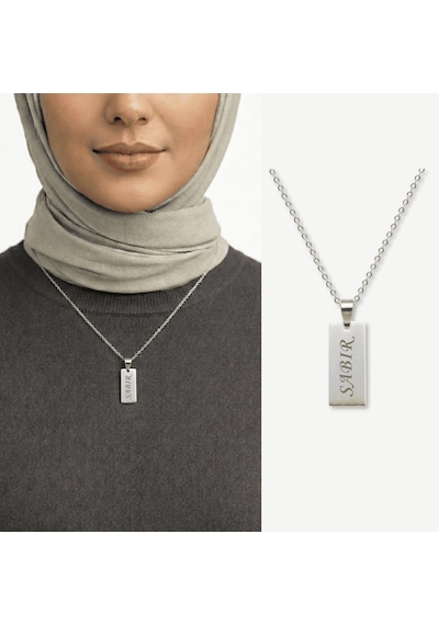 Tesbihane Kadın Çelik Kolye - Kişiye Özel - Gümüş Renk - Dikdörtgen Tasarım - 45 Cm