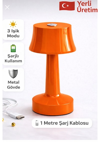 Zenlight Metal Dokunmatik Şarjlı Masa Lambası Turuncu