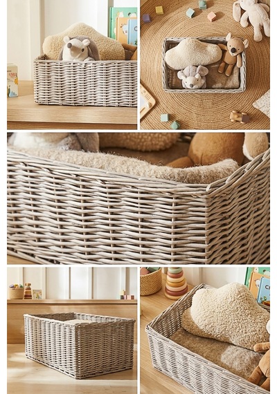 Ocean Home Textile Çocuk Odası Yıkanabilir Gri Pp Rattan Sepet 36 X 26 X 12 Cm