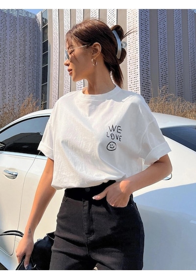 Startmore Kadın Beyaz Love Love Love Baskılı Oversize T-shirt Beyaz