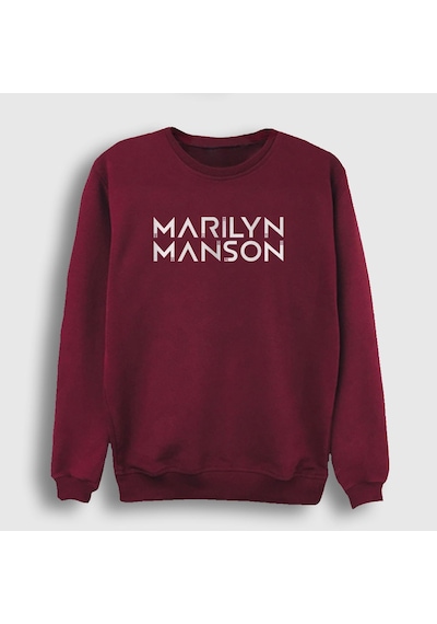 Presmono Unisex Logo Marilyn Manson Sweatshirt Bordo
