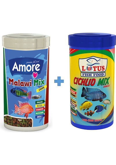 Malawi Mix Chips 1000ml ve Cichlid Mix 1000ml Kutu Balık Yemi