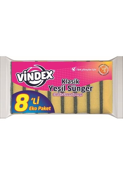 Vindex Klasik Yeşil Sünger Düz 8'Li (S)